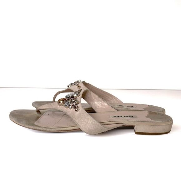 MIU MIU designer leather stones faux diamonds sandals - Picture 4 of 10